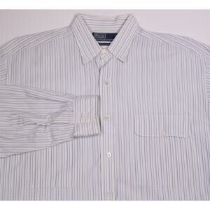 Polo Ralph Lauren Vintage Men's Relaxed Fit White Blue Button-up Shirt Medium